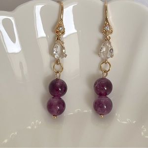 Amethyst Stone Bead Gold Handmade Dangle Earrings